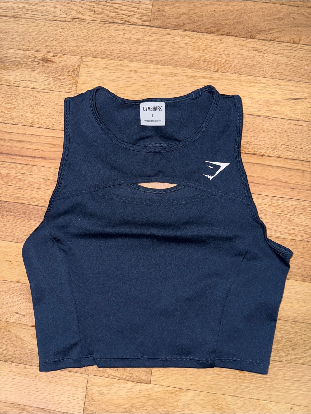 Gymshark Power Crop Tank Navy Blue small Sports Gym Exercise key hole open back